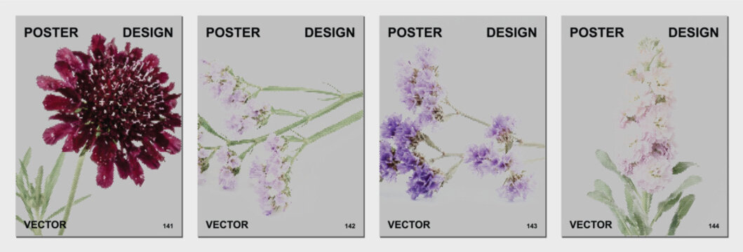 Purple scabiosa flower halftone dots bloom petal floral summer nature garden violet botanical