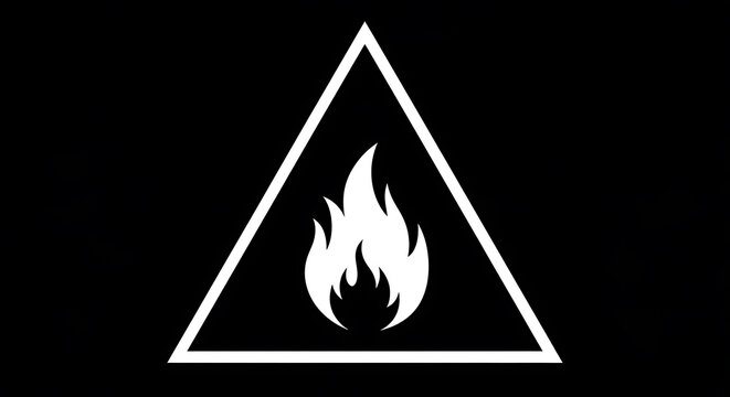 Black triangle warning symbol with orange flame inside caution danger