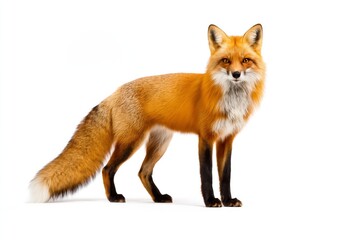 Fototapeta premium Red Fox Standing in a White Background With Alert Posture and Focused Gaze