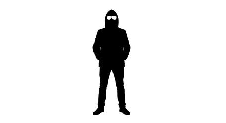 A hooded figure with goggles stands confidently a dark silhouette © Asia