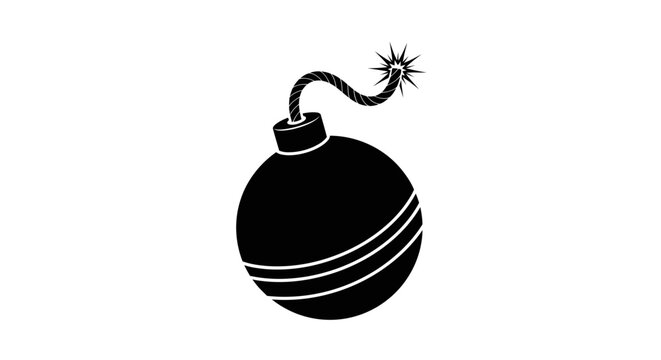 A stark depiction of a bomb with a lit fuse silhouette