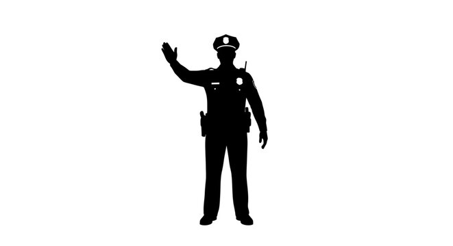 A police officer directing traffic in a stark black silhouette