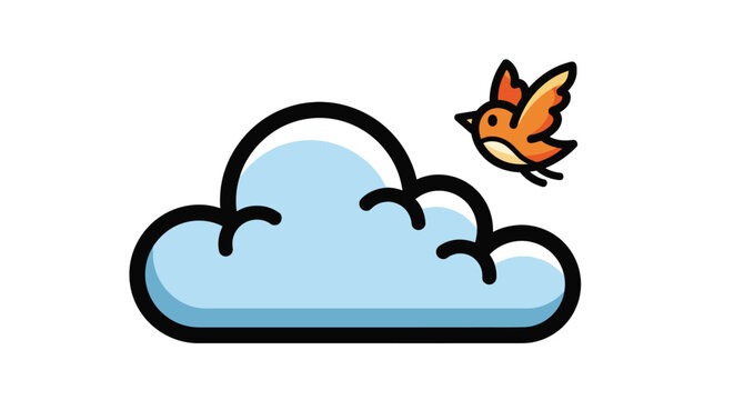 Bird flying next to blue cloud.