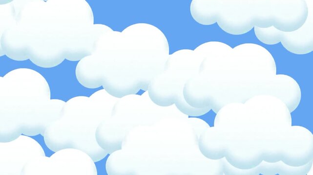 Cartoon white clouds moving on blue sky background