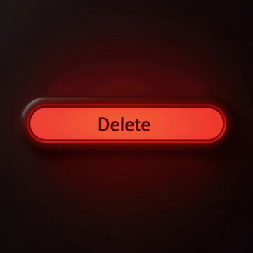 Glowing red delete button on a dark background 