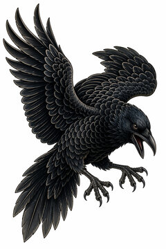 Vector Illustration of Japanese Irezumi Style Tattoo of Raven