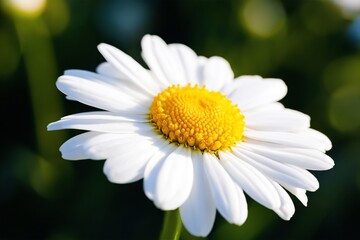 Fototapeta premium Close View of a White Daisy Flower With a Yellow Center Blooming in Nature