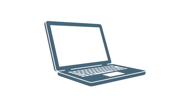 Minimalist grey laptop computer icon on white background, simple and modern digital device illustration.