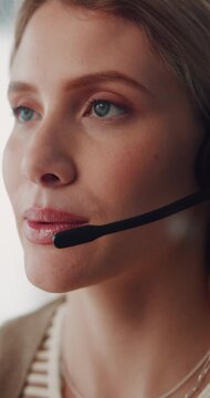 Call center, advice or person with headset, contact us or help desk guidance in crm service. Communication, microphone or consultant with technology, online assistance or feedback in customer support