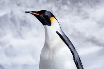 Obraz premium Emperor Penguin Stands Against an Icy Background in Antarctica During the Cold Season
