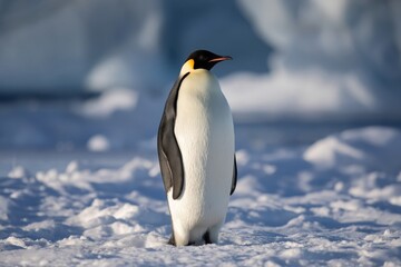 Obraz premium Emperor Penguin Stands Against an Icy Background in Antarctica During the Cold Season