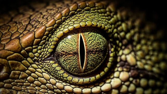 Reptile eye macro showing intricate scale pattern.