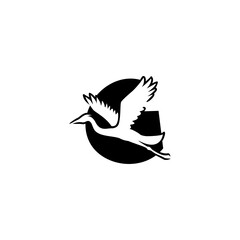 Fototapeta premium Flying stork with wide wings forming an alphabet letter G. Elegant bird logo for travel, delivery, or creative business branding.