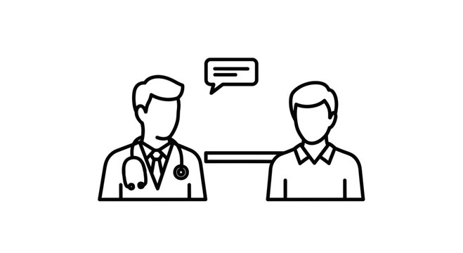 Doctor and patient consultation, medical discussion, healthcare icon