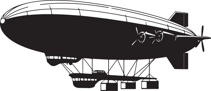 Vintage Blimp, Airship Illustration, Black and White Vector, Zeppelin Design