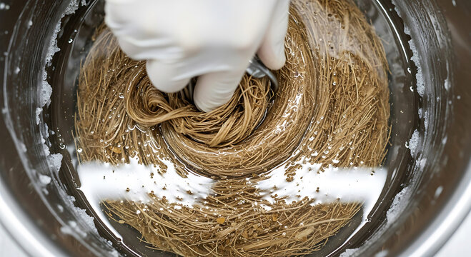 Kenaf Fiber Mixed with Clear Resin in Lab Container