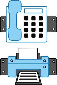 Office Equipment Icon Vector Illustration with Telephone and Printer Devices for Workplace Communication Technology and Business Machine Design Elements