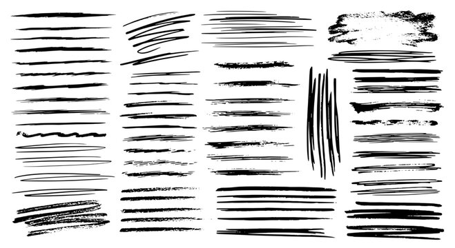 Lines hand drawn set with black grunge scrawls and strokes featuring sketch, doodle, artistic with abstract and design elements for vector,