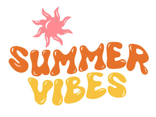 Obraz premium Bright summer vibes lettering with playful shapes and sunny colors, perfect for seasonal branding, posters, apparel, social media, and cheerful designs.