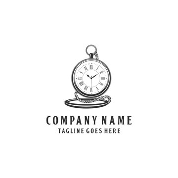 Vintage Pocket Watch Timepiece Logo Vector Illustration