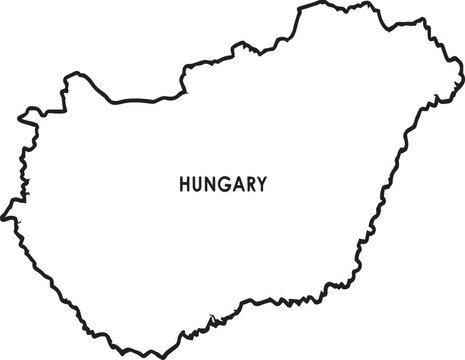Black outline map of hungary country with label name in the center