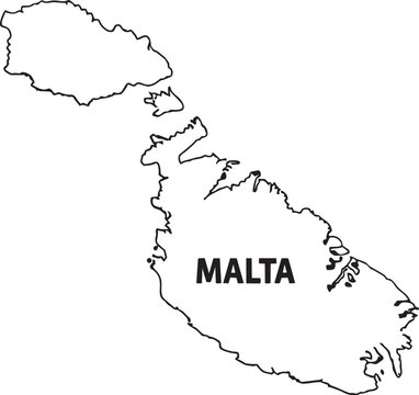 Simple black and white outline map of malta island country with text label