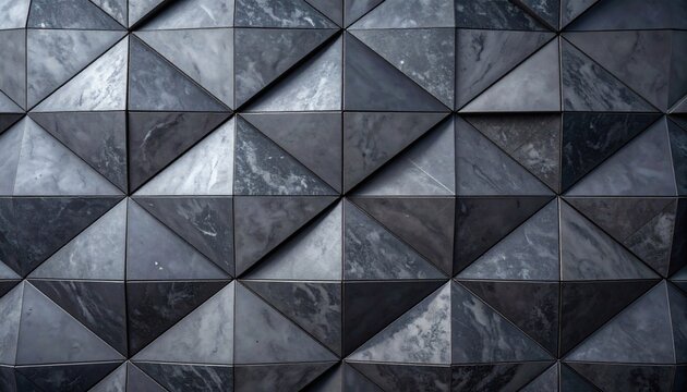 Modern dark grey marble 3D geometric triangular pyramid wall texture background