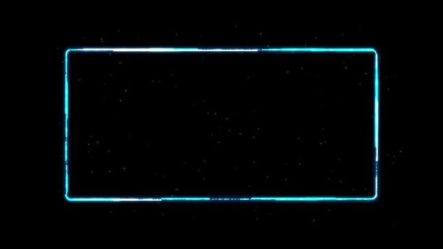 Glowing neon blue digital frame with hud elements on black background