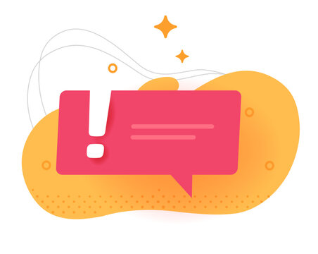 Alert warning notification notice poster icon vector, caution information attention exclamation message on abstract background, hazard important or danger error bubble speech note image clipart modern