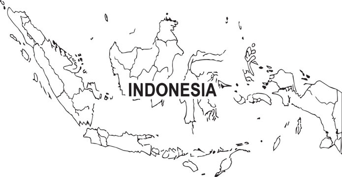 Black and white outline map of indonesia with country name label