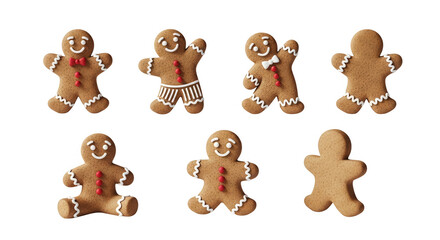Naklejka premium gingerbread men assortment on white various poses celebrating the holiday season christmas cards or recipe blogs