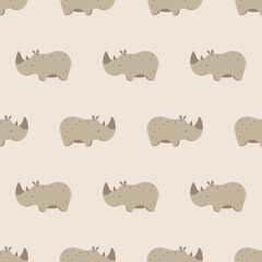 rhino seamless vector pattern cute savannah wild animal baby boy fabric print cartoon rhinoceros © Kateryna