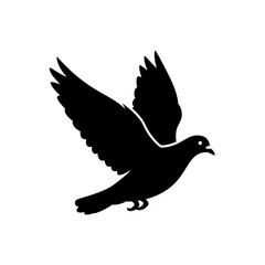 Fototapeta premium Silhouette of a flying dove, a symbol of peace and freedom, in black and white.