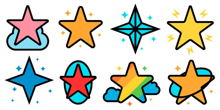 A colorful set of star icons for ratings, reviews, and ratings.