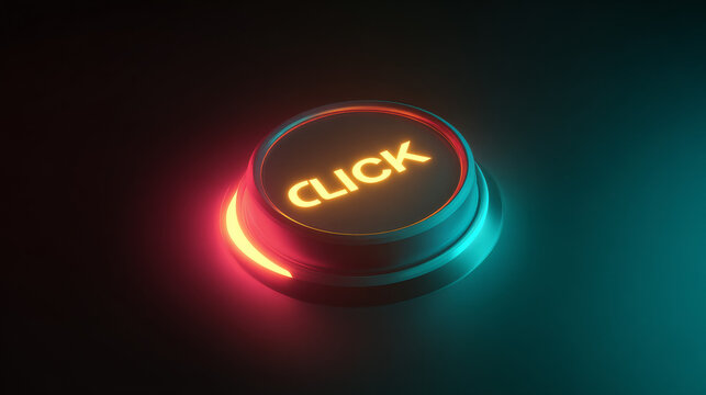 Glowing Click Button Neon UI Interface Call To Action Concept
