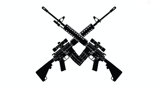 Two crossed black assault rifles forming an X shape on a plain background