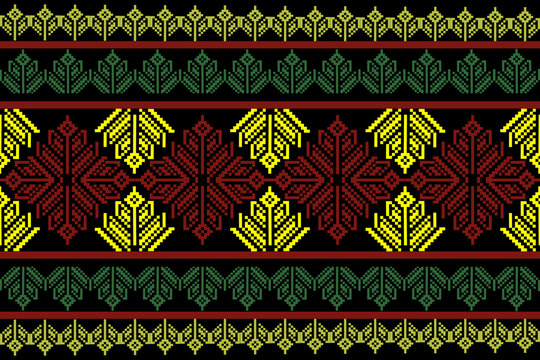 Seamless Pixel Thai Textile Pattern Geometric Floral Background