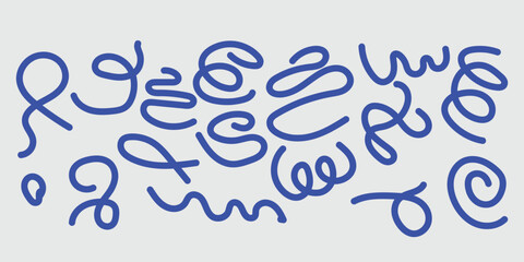 Minimalist squiggle-style illustration in bold blue on a light gray background. Repeating playful loops form a visual rhythm with the word “Squiggle” anchored in bold black type. © ZubayerVector