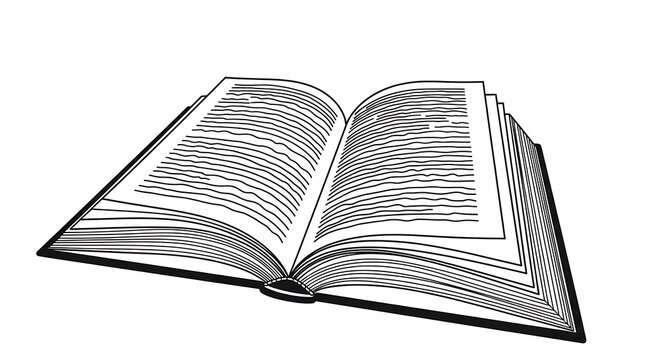 Open book with blank pages and visible binding, style