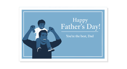Fototapeta premium A father carrying his son on his shoulders, celebrating Father's Day with a 
