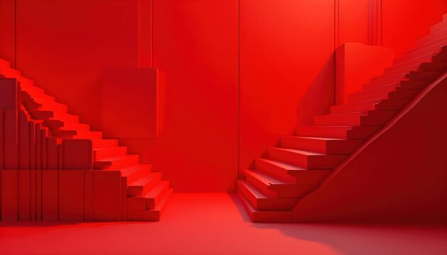 Futuristic Red Geometric Corridor With Layered Perspective Lines