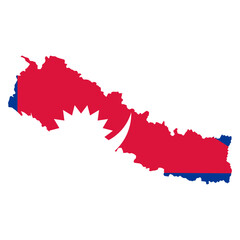 Fototapeta premium Nepal map silhouette with national flag pattern, red and blue Nepalese border outline, isolated vector illustration on white background
