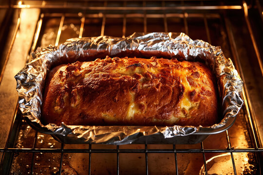 Homemade Baked Lasagna in Oven with Golden Melted Cheese. AI generative.