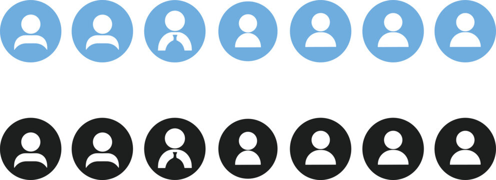 User Profile Avatar Icons Set with Male and Female Silhouettes in Circular Frames for Social Media, Account Management, and User Interface Design