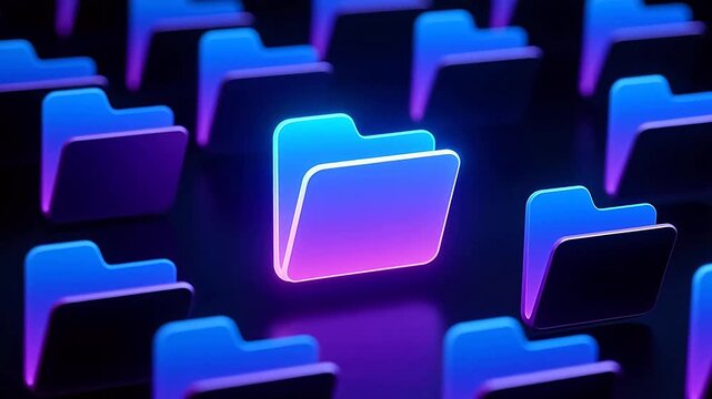 Blue purple folder icons on dark background