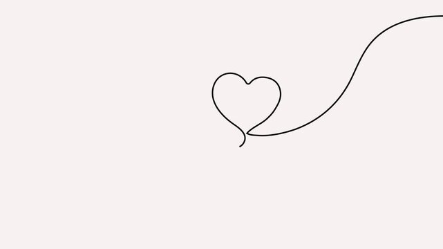 Minimalist one-line drawing of two hearts in a seamless 4k animation video for romantic concepts.
