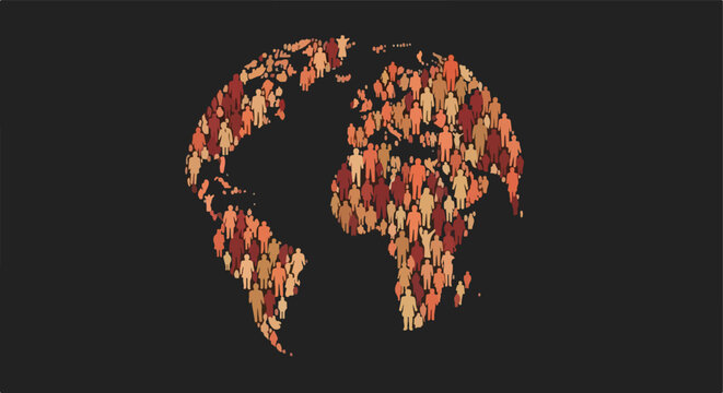 Global Human Population Map. People Silhouette Illustration. Diverse Community Concept. Flat Graphic