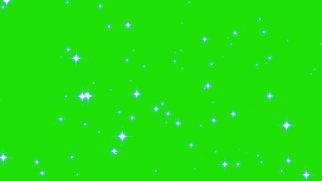 Shimmering fairy dust trail with glowing white stars and glitter particles, smooth twinkle animation on green screen background seamless loop for magical cinematic overlay transitions