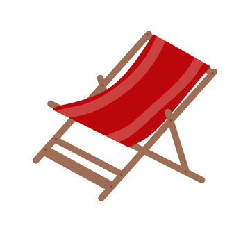 Red beach chair, foldable wooden deck chair for summer vacation element
