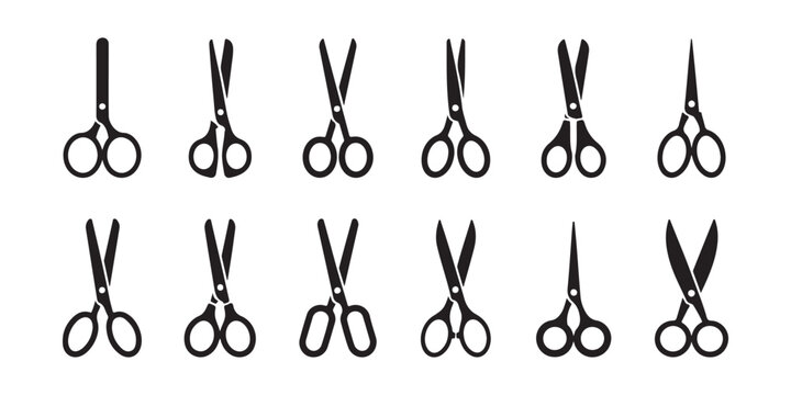 Large collection of professional scissor silhouettes in many styles isolated on transparent background set.